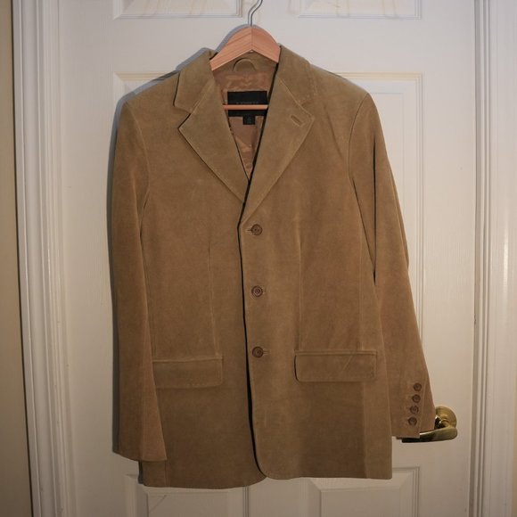 Express Men's Three Button Single Breasted Leather Blazer Jacket Brown Small - Picture 2 of 5